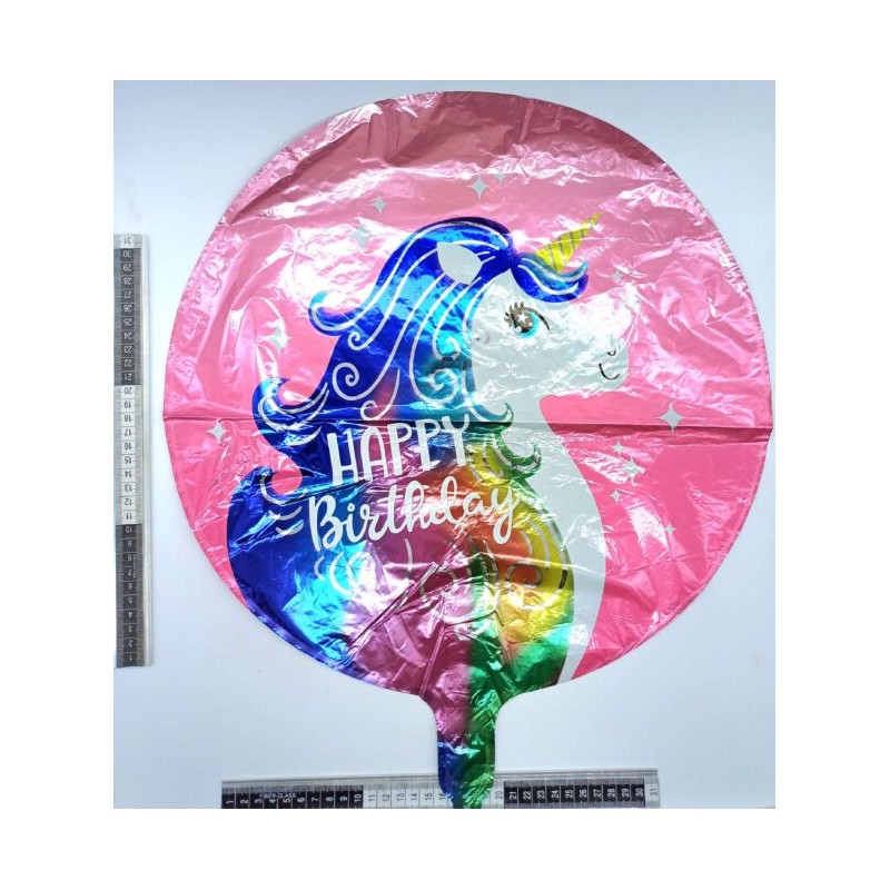 globo redondo rosa HPBD unicornio 45cm C/50 GE3618