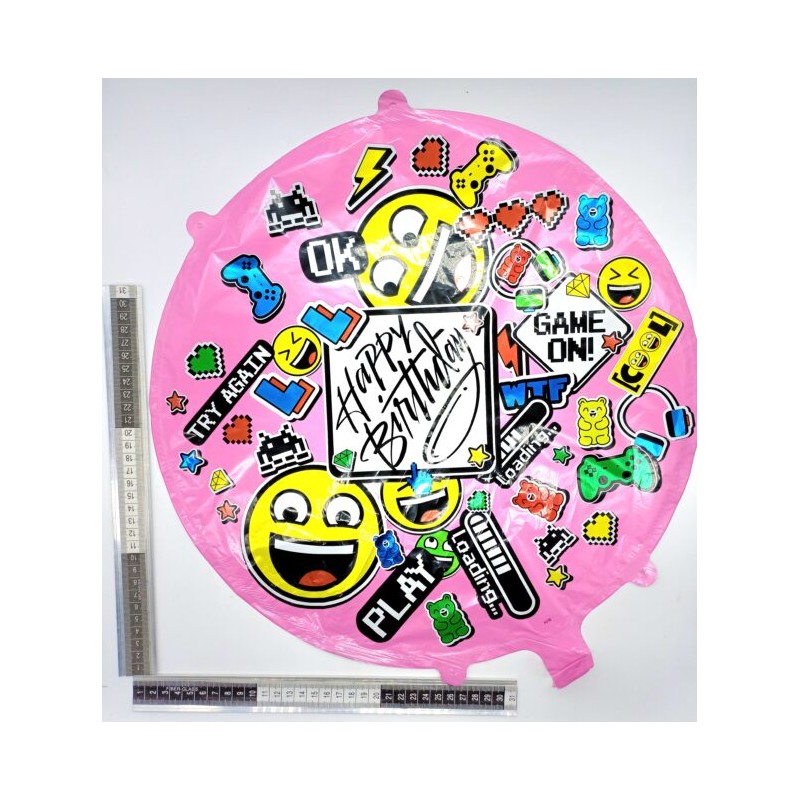 globo emoji happy birthday redondo rosa 33cms F4902