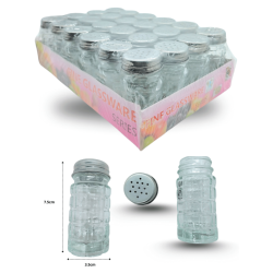 salero figura barril de vidrio con tapa de metal C/24 PE-0021