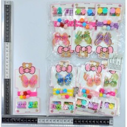 pico mariposa, 2 ligas licra pompón y 4 piojitos set 8pzas C/12 SPJ-383