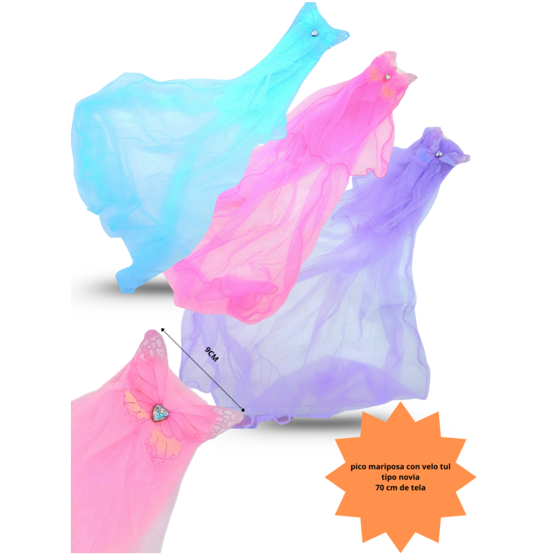 pico mariposa tul largo acabado sencillo velo tipo novia 70cm C/12 XH5937