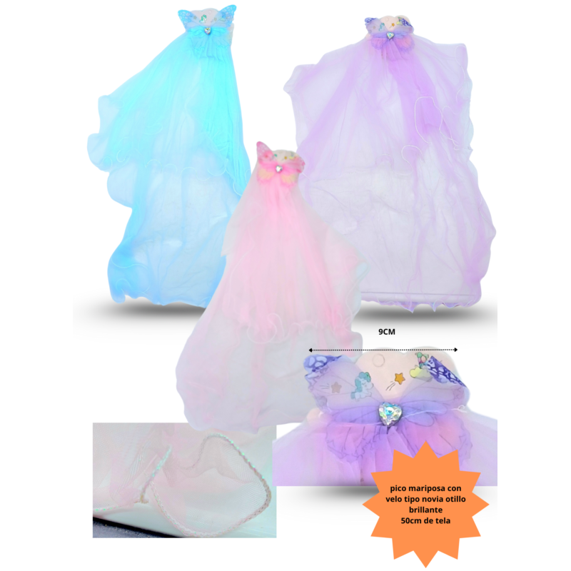 pico tul largo orillo brilloso velo tipo novia 50cm C/12 XH5938