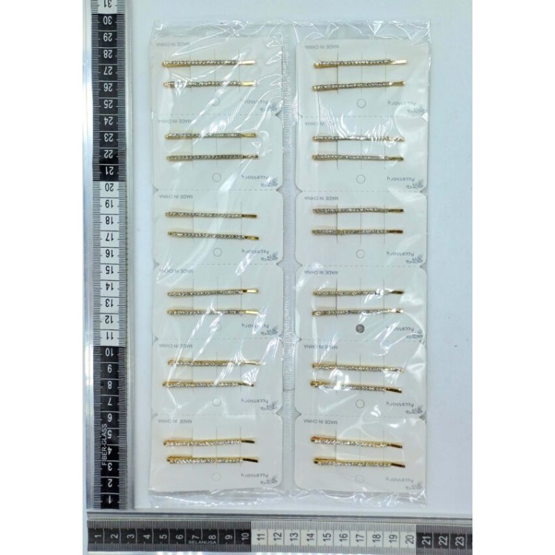 pasador dorado par con brillos en blister individual C/12 XH6693