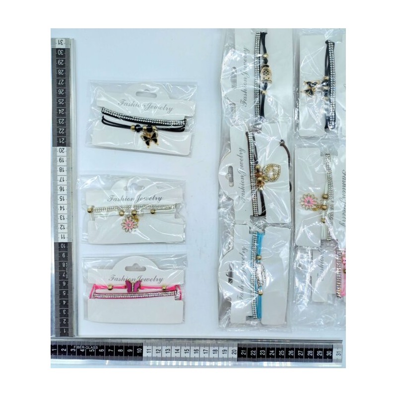 pulsera cinta con brillos e hilo con dije C/12 XL25-25 o XL22-38