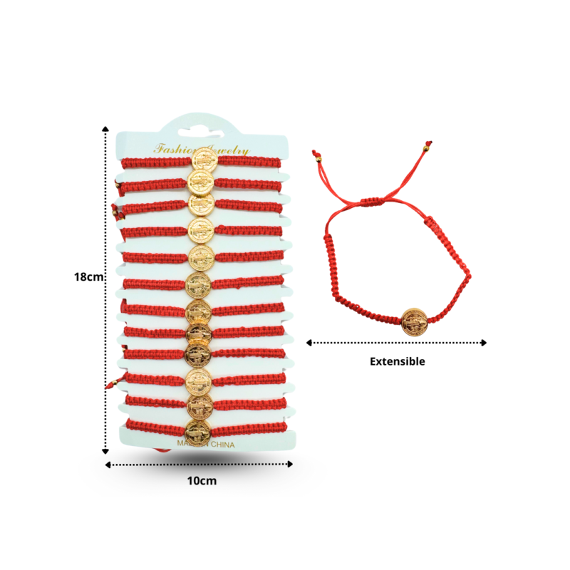 pulsera tejida roja medalla San Benito en tira C/12 BTO