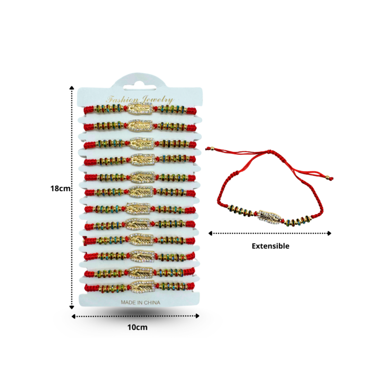 pulsera tejida roja medalla San Judas con brillos en tira C/12 BTO