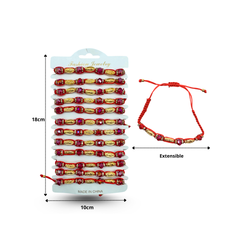 pulsera tejida roja triple medalla de la virgen en tira C/12 BTO