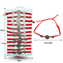 pulsera tejida roja triple medalla de San Benito en tira C/12 BTO
