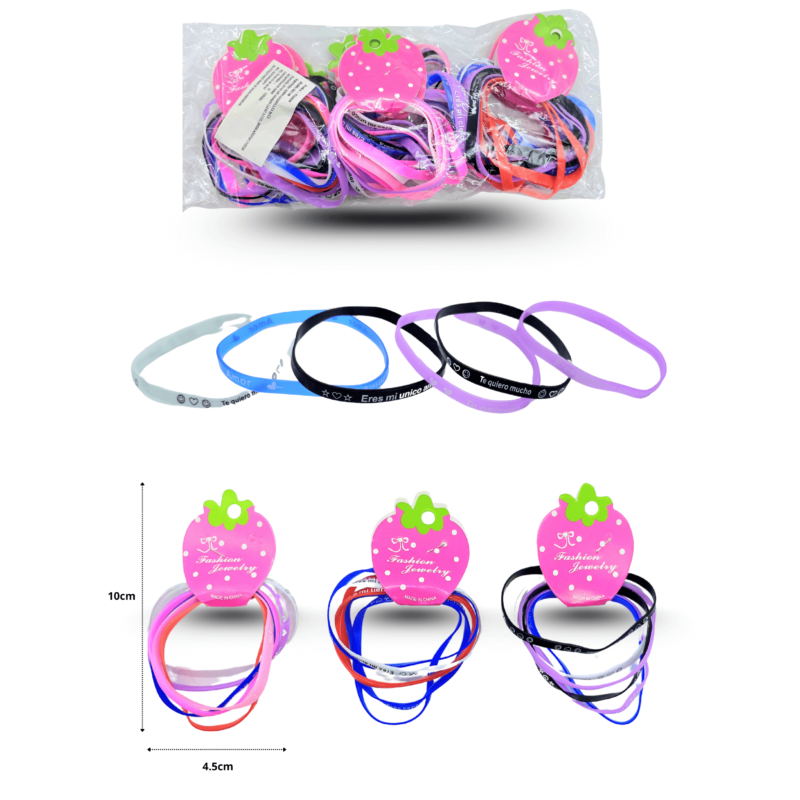 pulsera hule con mensajes set 6 pzas C/12 24ZC-48