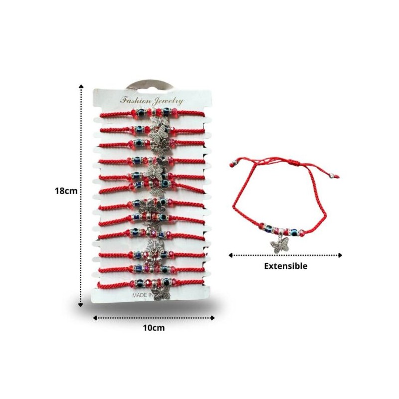 pulsera tejida hilo rojo mariposa en tira C/12 383L