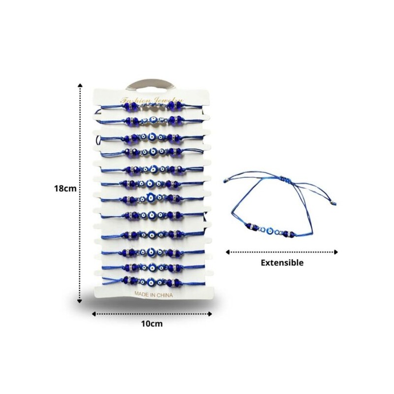 pulsera ojo turco hilo azul en tira C/12 383V