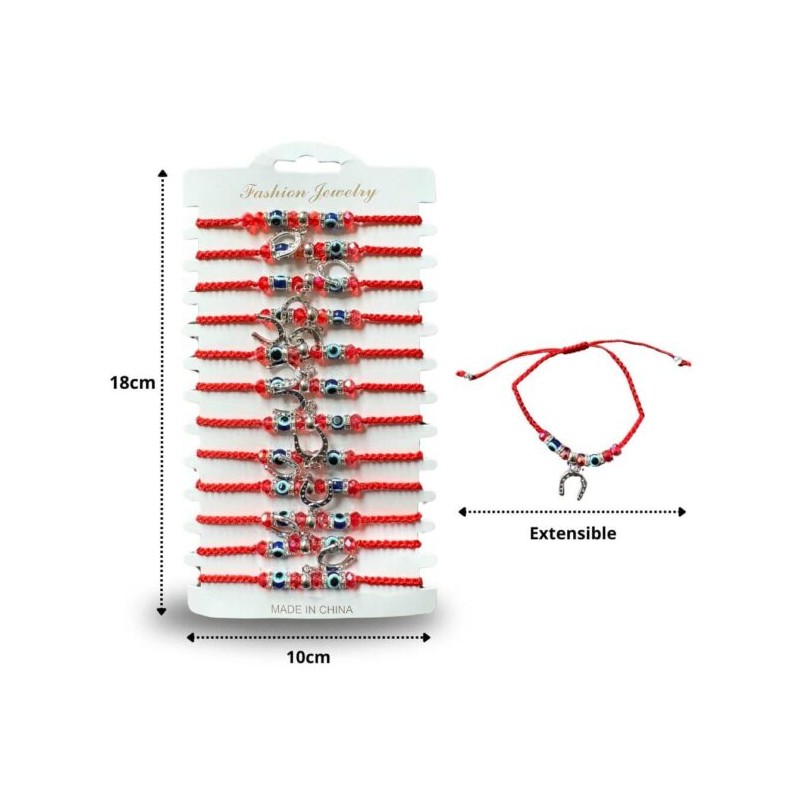 pulsera tejida hilo rojo con herradura en tira C/12 383J