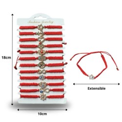 pulsera tejida hilo rojo diferentes dijes con brillos en tira C/12 383W