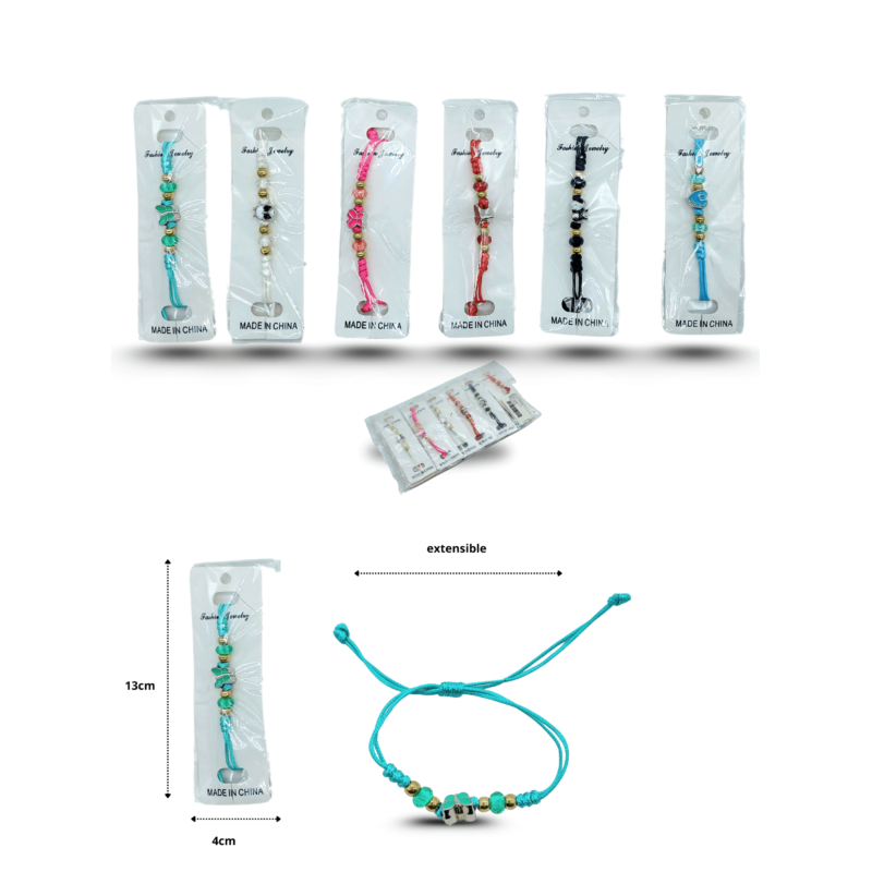 pulsera hilo colores con dije y nudos C/12 XL30-22