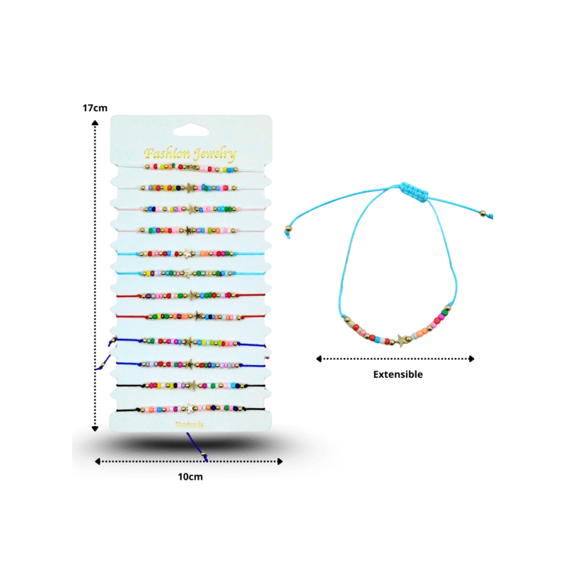 pulsera hilo colores estrella con chaquira en tira C/12 RM1076-3B-4