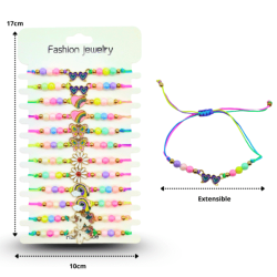 pulsera hilo cuentas de colores con dije fantasía en tira C/12 RM1075-3G-3