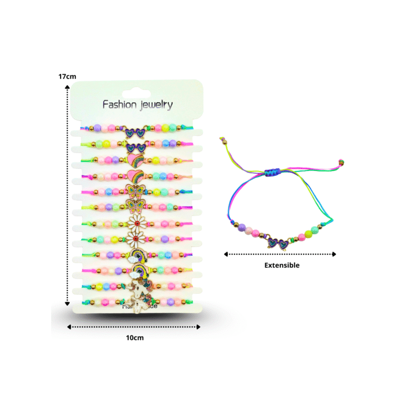 pulsera hilo cuentas de colores con dije fantasía en tira C/12 RM1075-3G-3