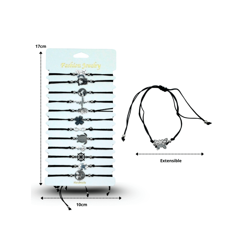 pulsera hilo nefro con dije calado en tira C/12 RM1076-3B-2