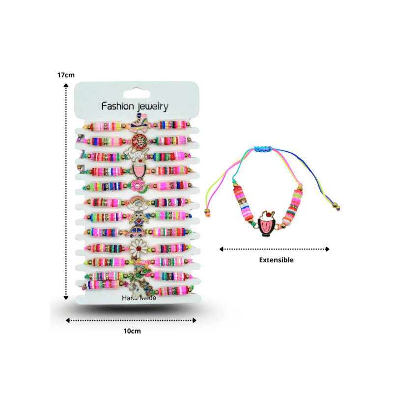 pulsera hilo cuentas de colores dije fantasía en tira C/12 RM1075-3G-3