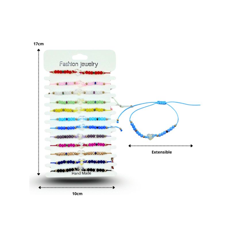 pulsera hilo cristales con corazón translucido en tira C/12 RM1075-3G-1