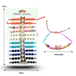 pulsera hilo mariposa con cuentas de colores en tira C/12 RM1075-3G-3
