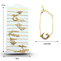 pulsera cadena dorada con dije en tira C/12 RM790-2B-1