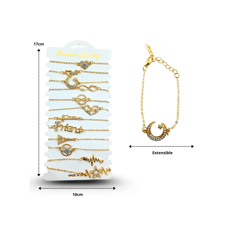 pulsera cadena dorada con dije en tira C/12 RM790-2B-1