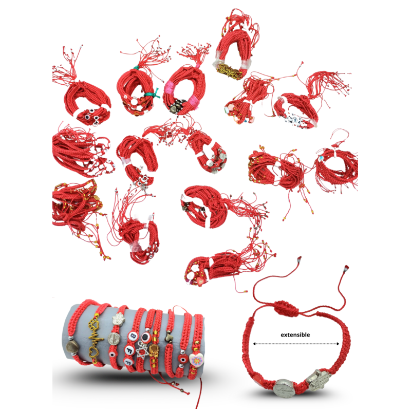 pulsera tejida roja con dije surtido un solo modelo por amarrado C/10 ART MARY
