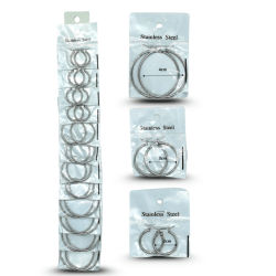 arracada diferentes tamaños en tira color plata acero inoxidable C/12 DG25-C1