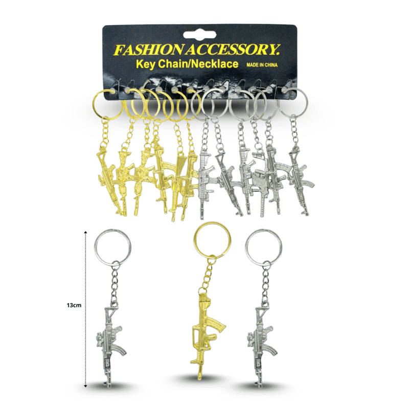 llavero rifle metálico dorado y plata 13cm C/12 F1341