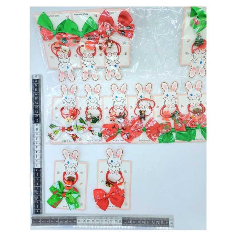 pico moño estampado par de ligas decoradas navideñas set 3 pzas C/12 24V-49
