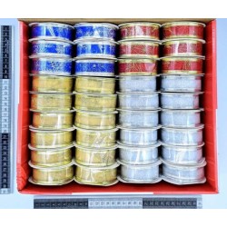listón cinta decorativa 2.5cm de ancho x2.70mts de largo plata, dorado azul y rojo C/36 J3501