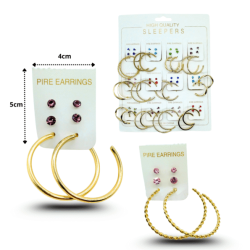 arete surtido en planilla arracada con dos broqueles set 3 pzas C/12 25F-58