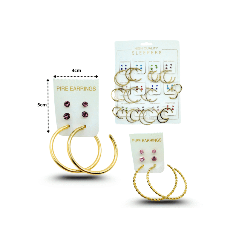 arete surtido en planilla arracada con dos broqueles set 3 pzas C/12 25F-58