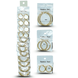 arracada diferentes tamaños en tira color dorada acero inoxidable C/12 DG25-C2