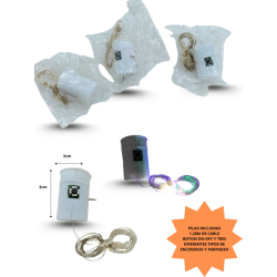 cable luz led colores para decoración 1.20m con pilas y boton para diferentes tipos de encendido C/10 JU-C0905