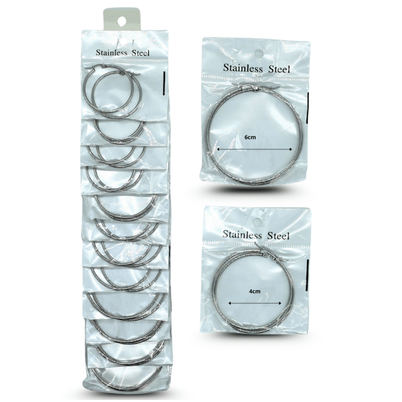 arracada diferentes tamaños en tira color plata acero inoxidable C/12 DG25-C3