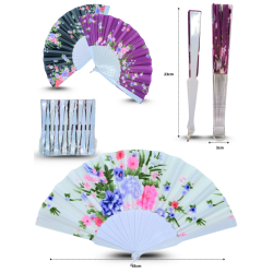 abanico decorado base blanca diseño floral C/12 25-C03