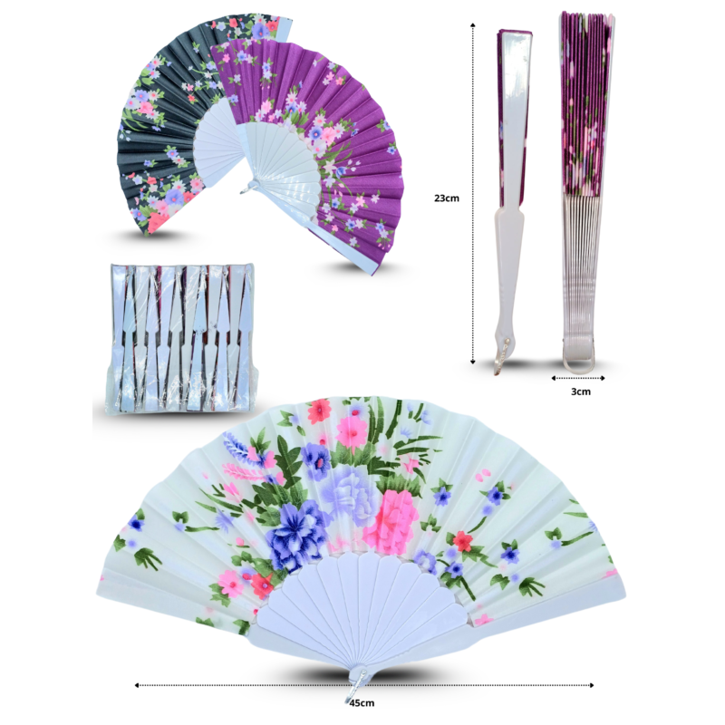 abanico decorado base blanca diseño floral C/12 25-C03