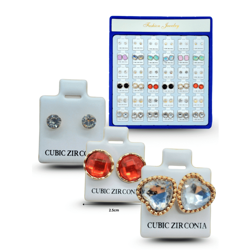 arete charola azul broquel zirconias diferentes tamaños y figuras C/36 HLN-42