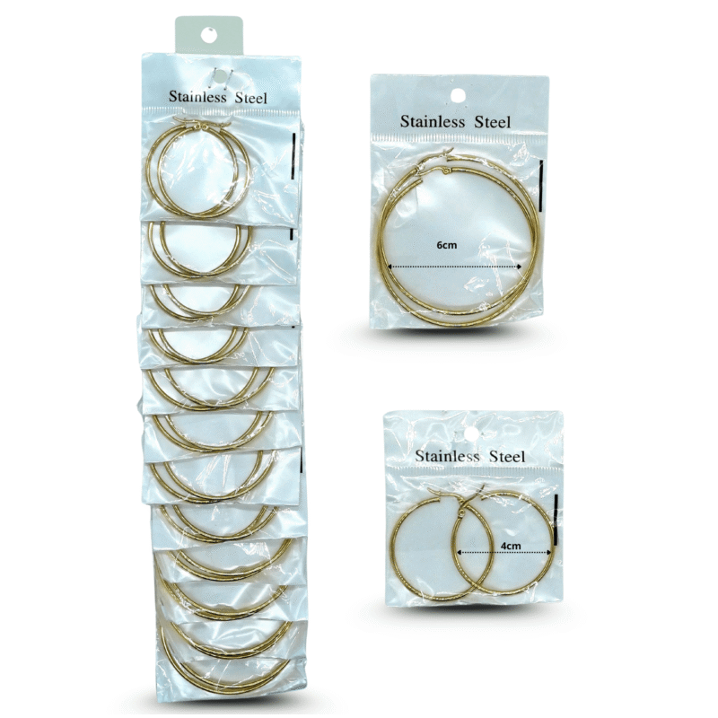 arracada diferentes tamaños en tira color dorada acero inoxidable C/12 DG25-C4