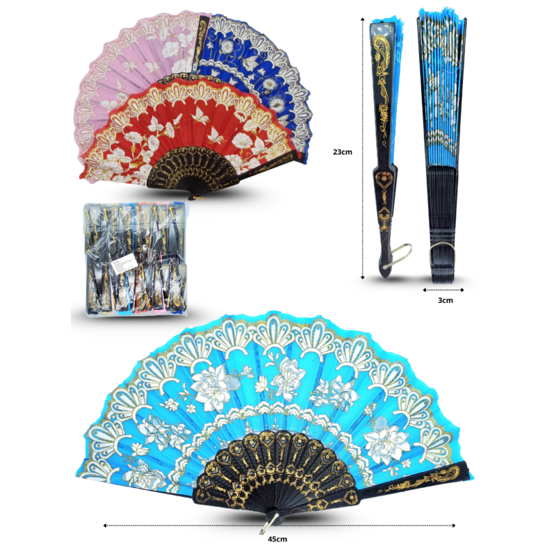 abanico decorado base negra colores surtidos C/12 25-C05