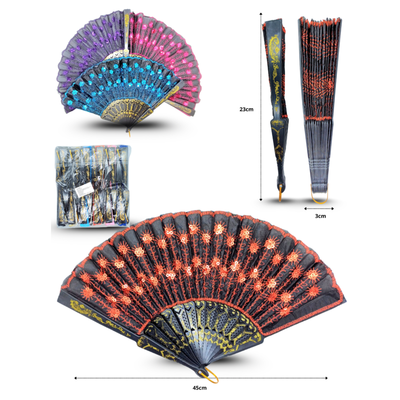 abanico decorado base negra colores surtidos C/12 25-C11