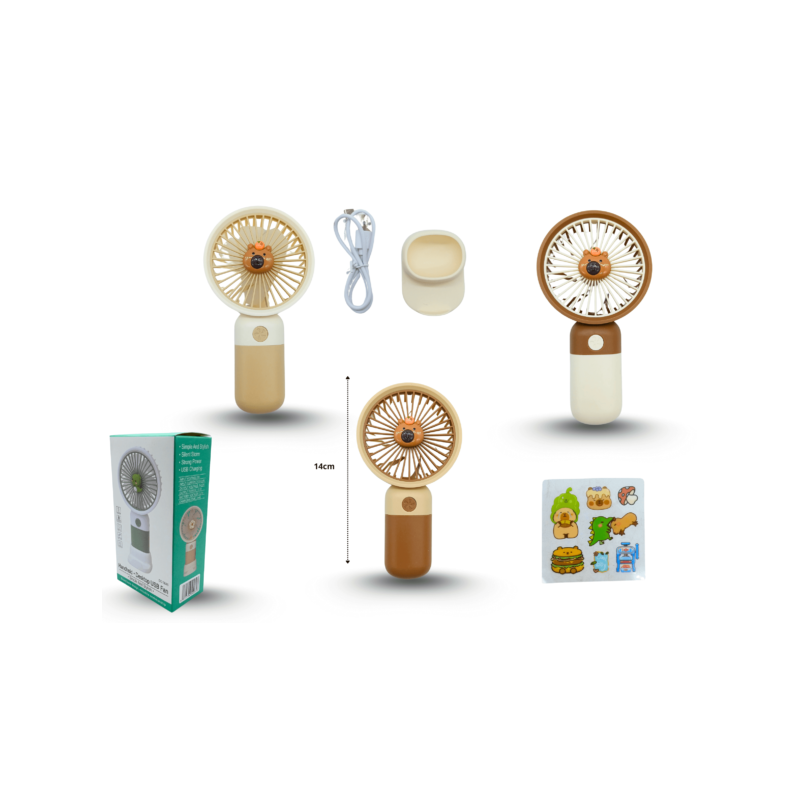 ventilador de mano con base para escritorio decorado carga USB 14cm C/1 DD5646