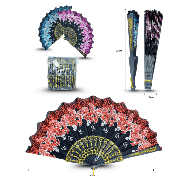 abanico decorado con brillos base negra C/12 25-C08