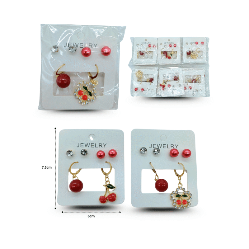 arete frutos rojos dispares con 2 pares de broqueles set 3 pares C/12 25C-5