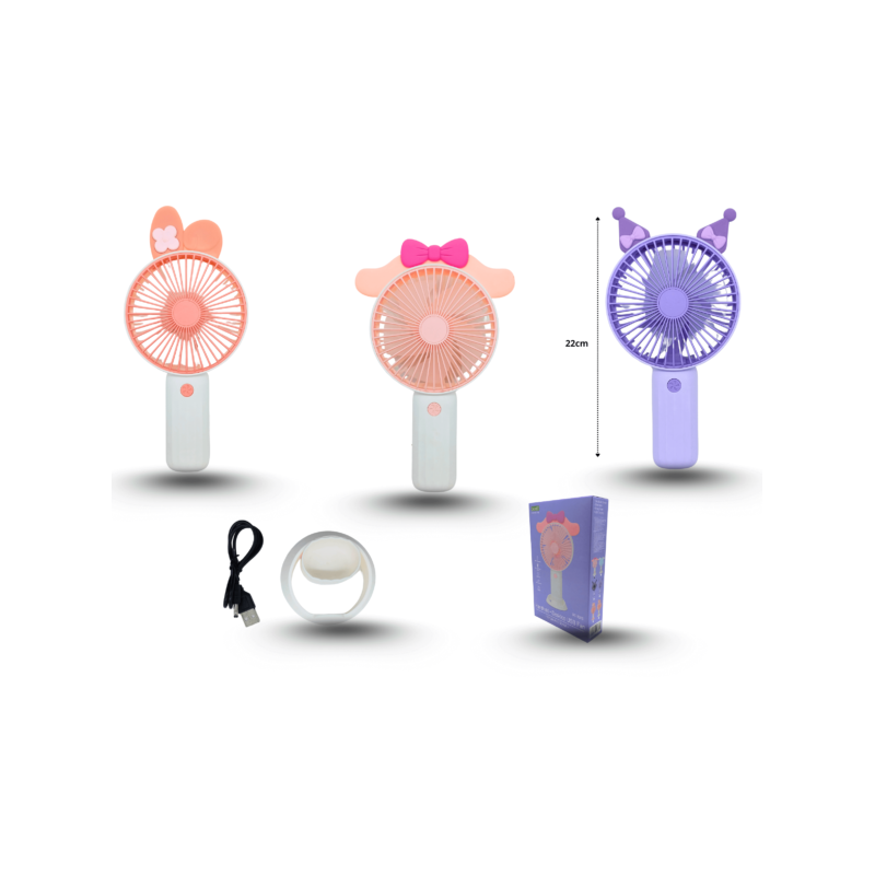 ventilador de mano decorado cabeza sanrio con base para escritorio carga USB C/1 DD8083