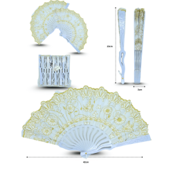 abanico decorado con bordes dorados base blanca calado C/12 25-C14