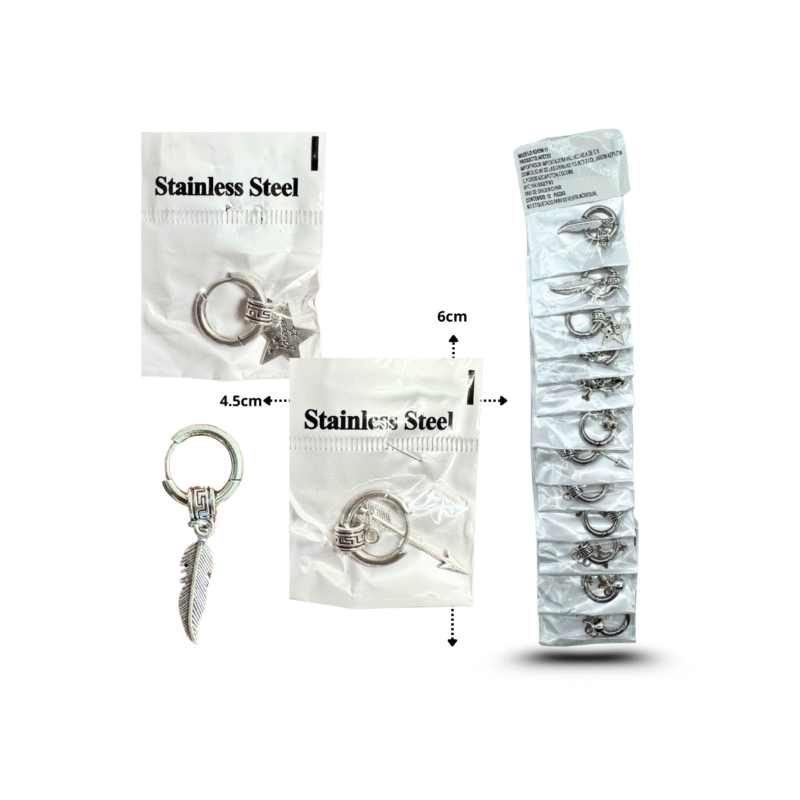 arete arracada color plateado con variedad de dije C/12 R243W-11