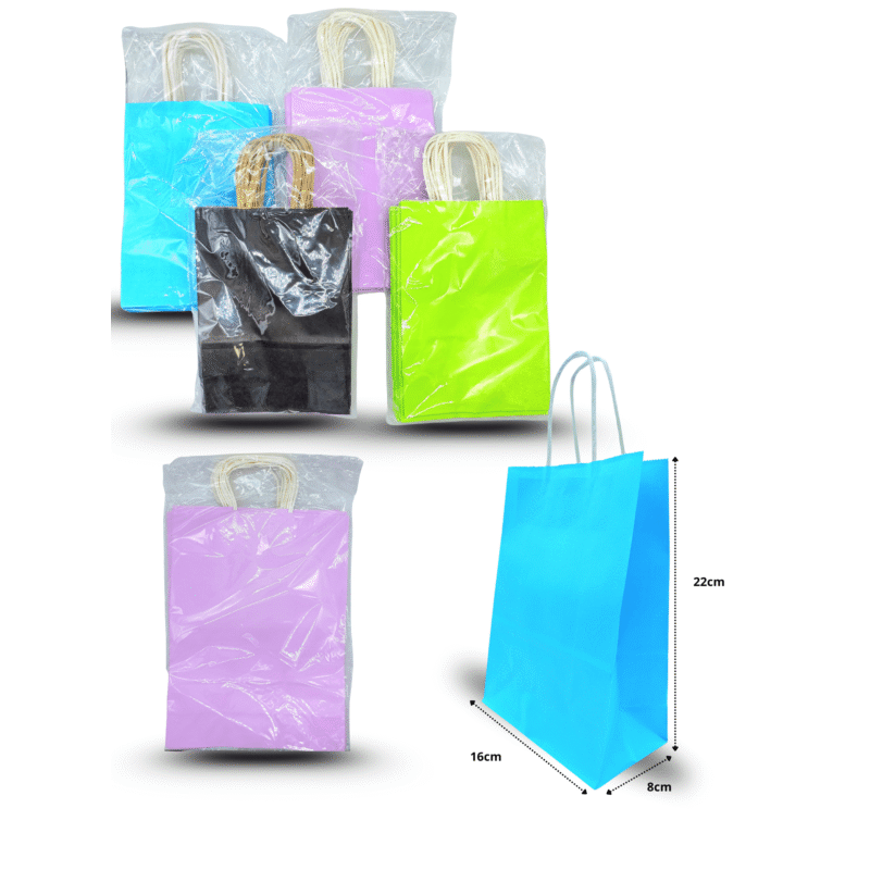 bolsa para regalo color liso un solo color por paquete con asa de papel 22x16x8cm C/12 M687-3H-2